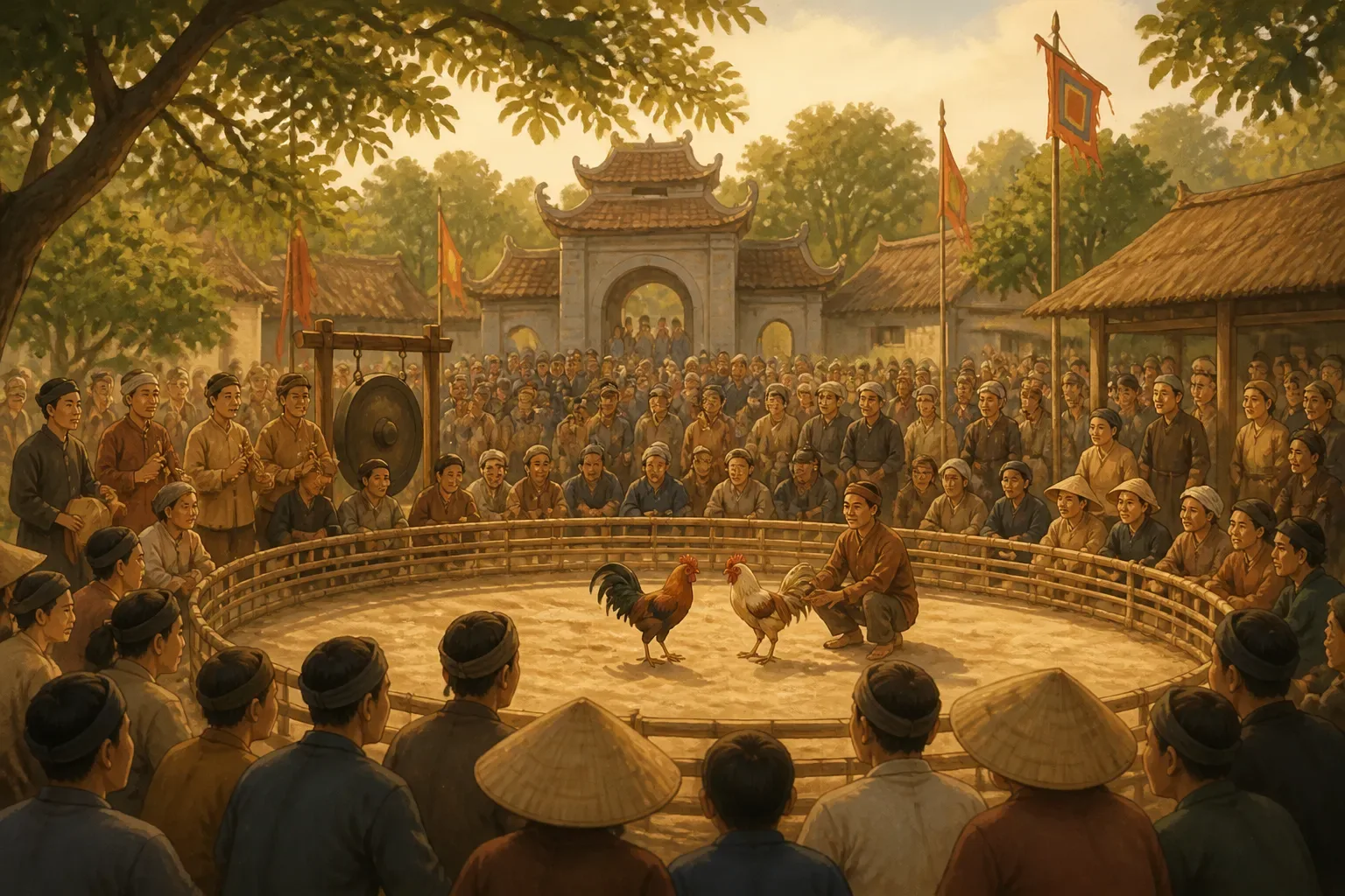 Minh họa trực quan về Lịch sử chọi gà Việt Nam trong sinh hoạt dân gian